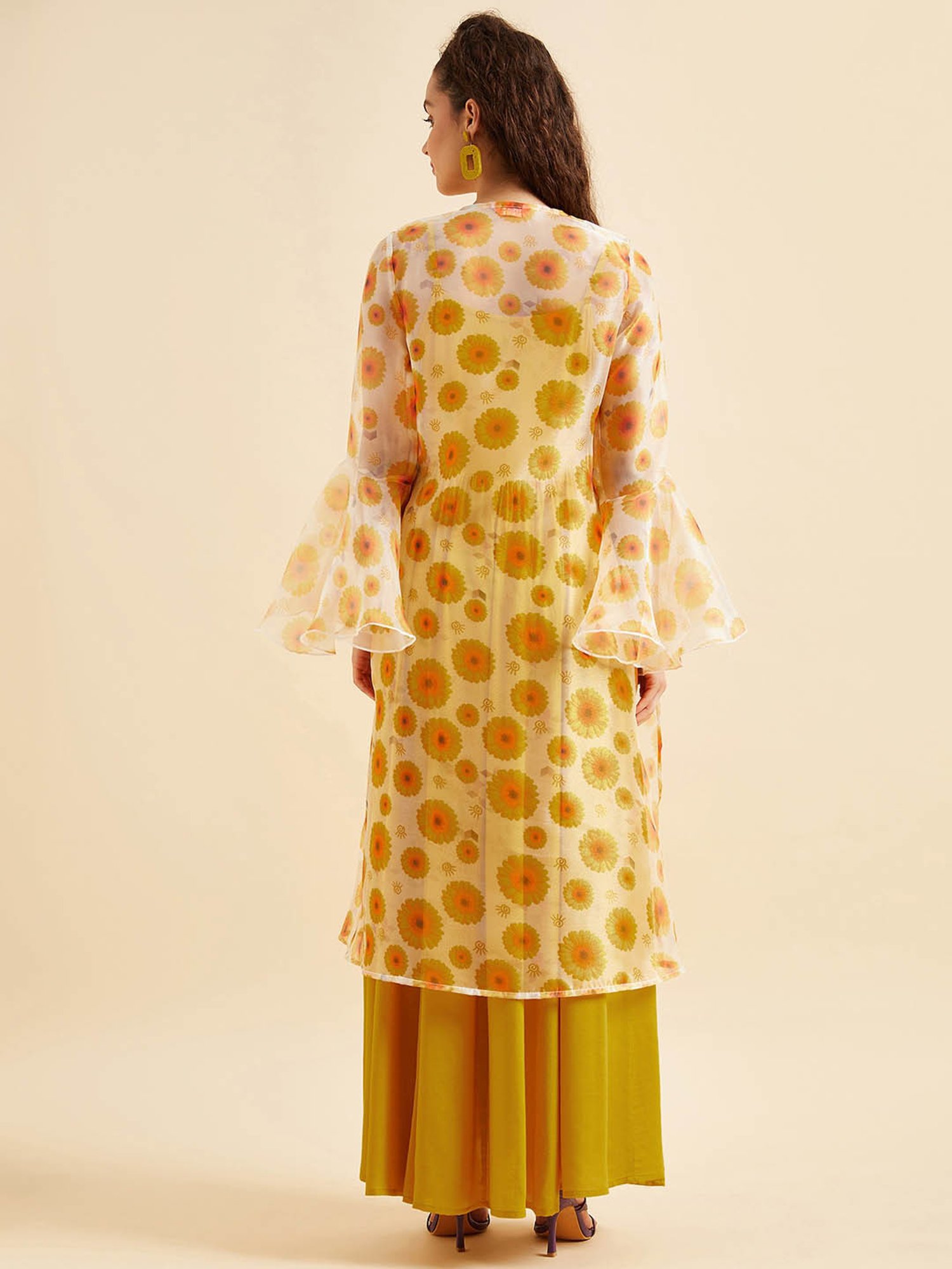 PANIT Yellow Printed Ethnic Dress With Shrug