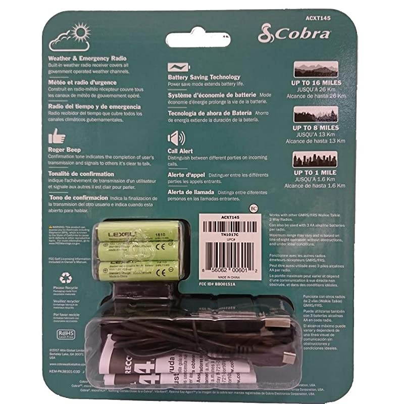 ACXT145 Walkie Talkies - Rechargeable, Long Range 16-Mile Two-Way Radio Set ( 2 Pack ) , black