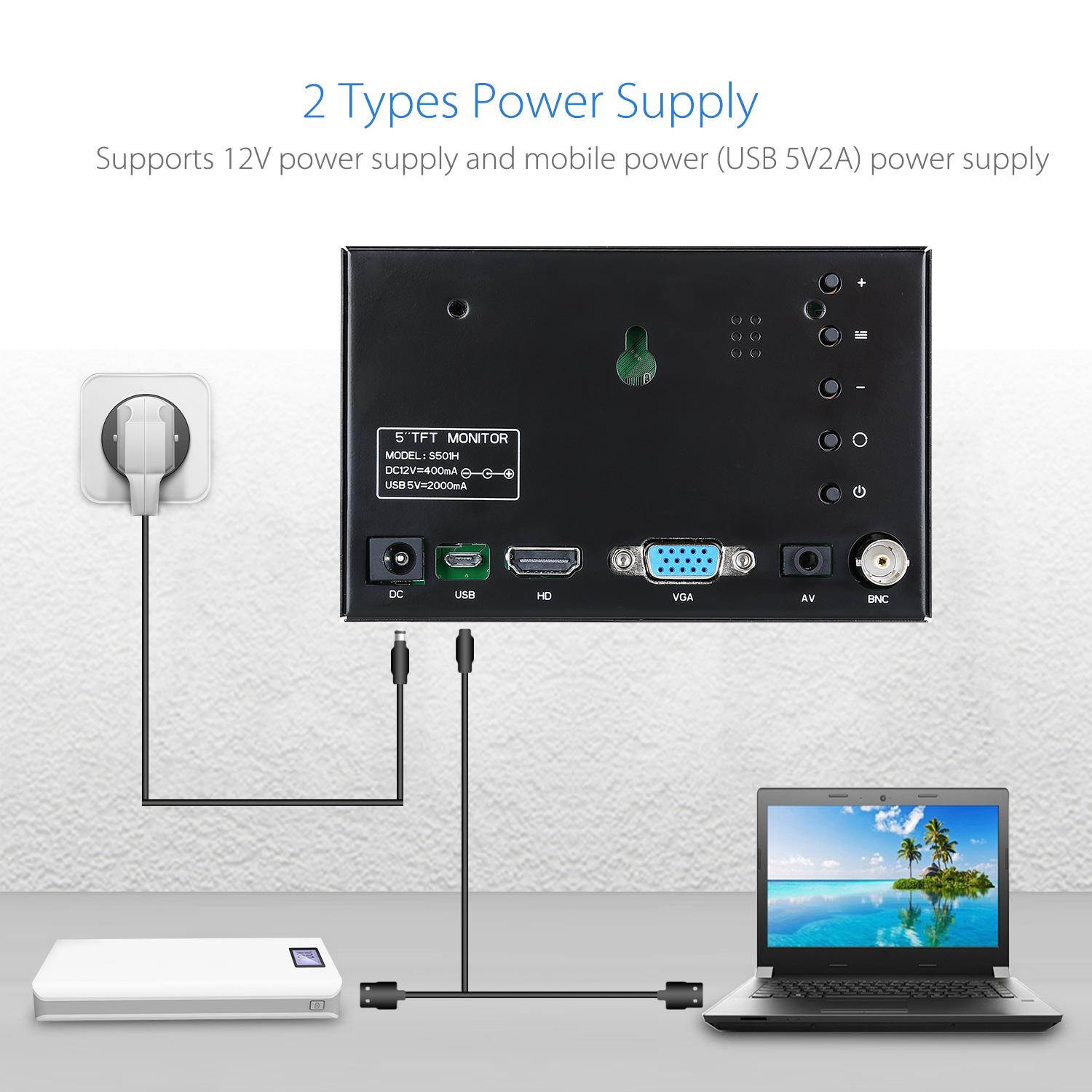 Eyoyo 5" Mini HDMI Monitor 800x480 Car Rear View TFT LCD Screen Display with BNC/VGA/AV/HDMI Input