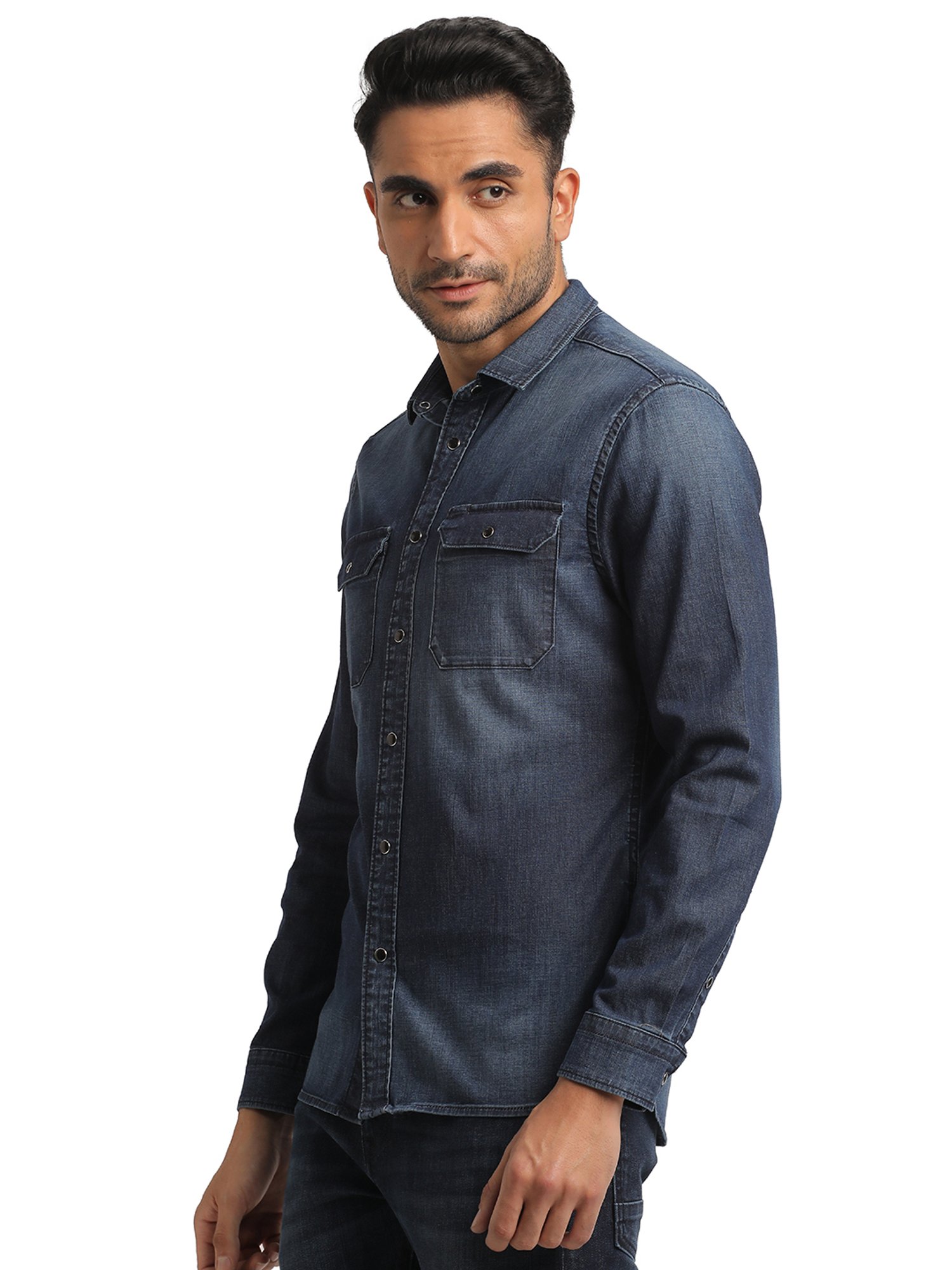 EVERBLUE Dark Blue Regular Fit Shirt