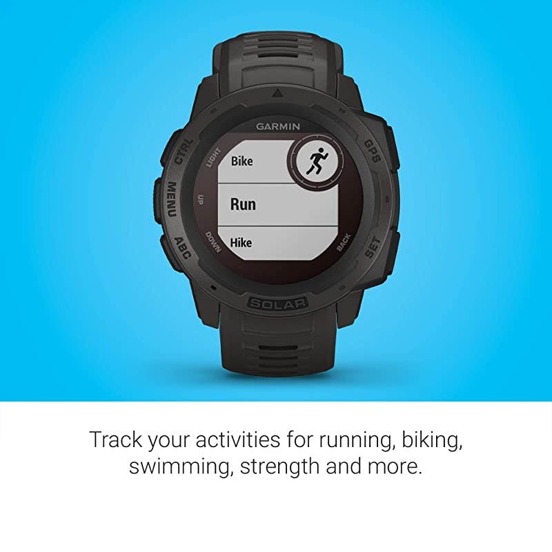 Instinct Solar, Solar-Powered Rugged Outdoor Smartwatch, Built-in Sports Apps and Health Monitoring, Graphite