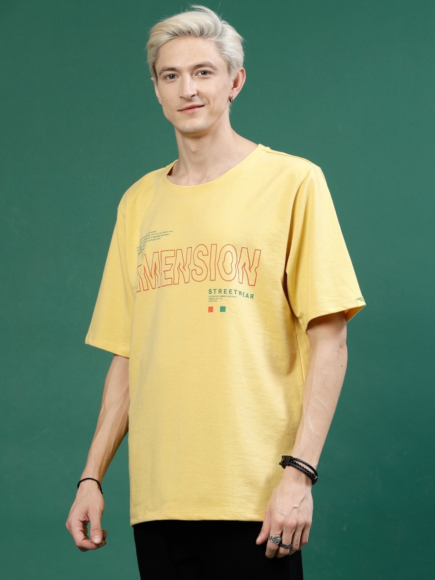 Rigo Yellow Cotton Loose Fit Printed T-Shirt