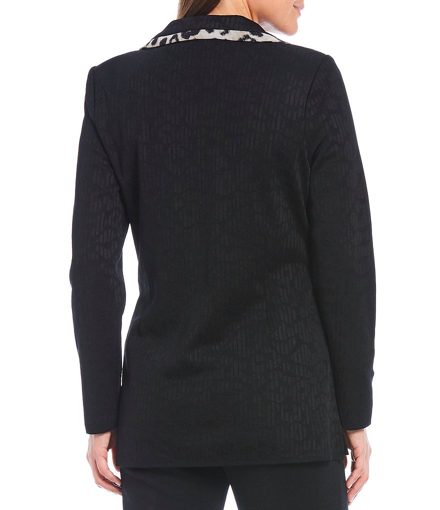 Ming Wang Cheetah Print Contrast Trim Notch Lapel Jacket