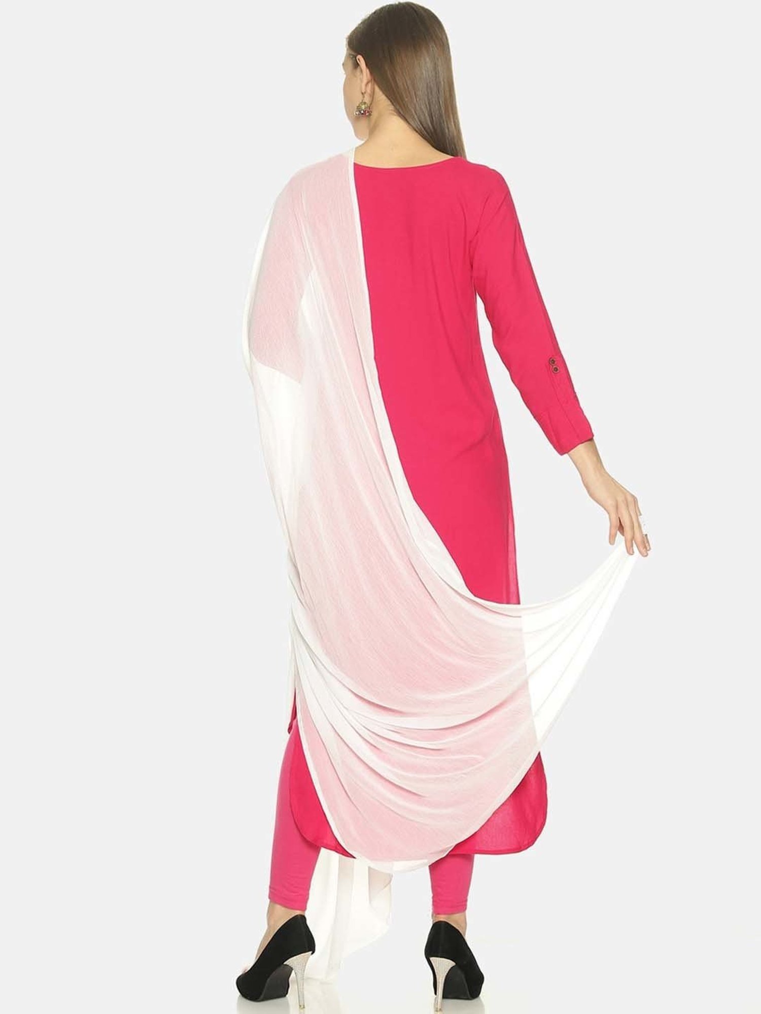 TWIN BIRDS Navy & White Plain Dupatta - Pack Of 2