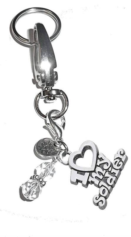 Charm Key Chain Ring, Women's Purse or Necklace Charm, Comes in a Gift Box! (I Love My Soldier)