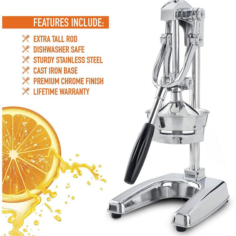 Zulay Kitchen Premium Commercial Citrus Juicer - Extra Tall Chrome