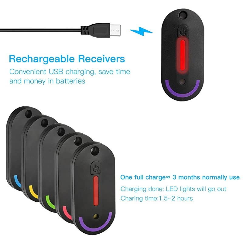 Rechargeable Key Finder  Wireless RF Item Locator Key Tracker with Remote Control Key Locator Item Finder with 1 RF Transmitter and 5 Rechargeable Receivers Keys Pet Wallet Tracker