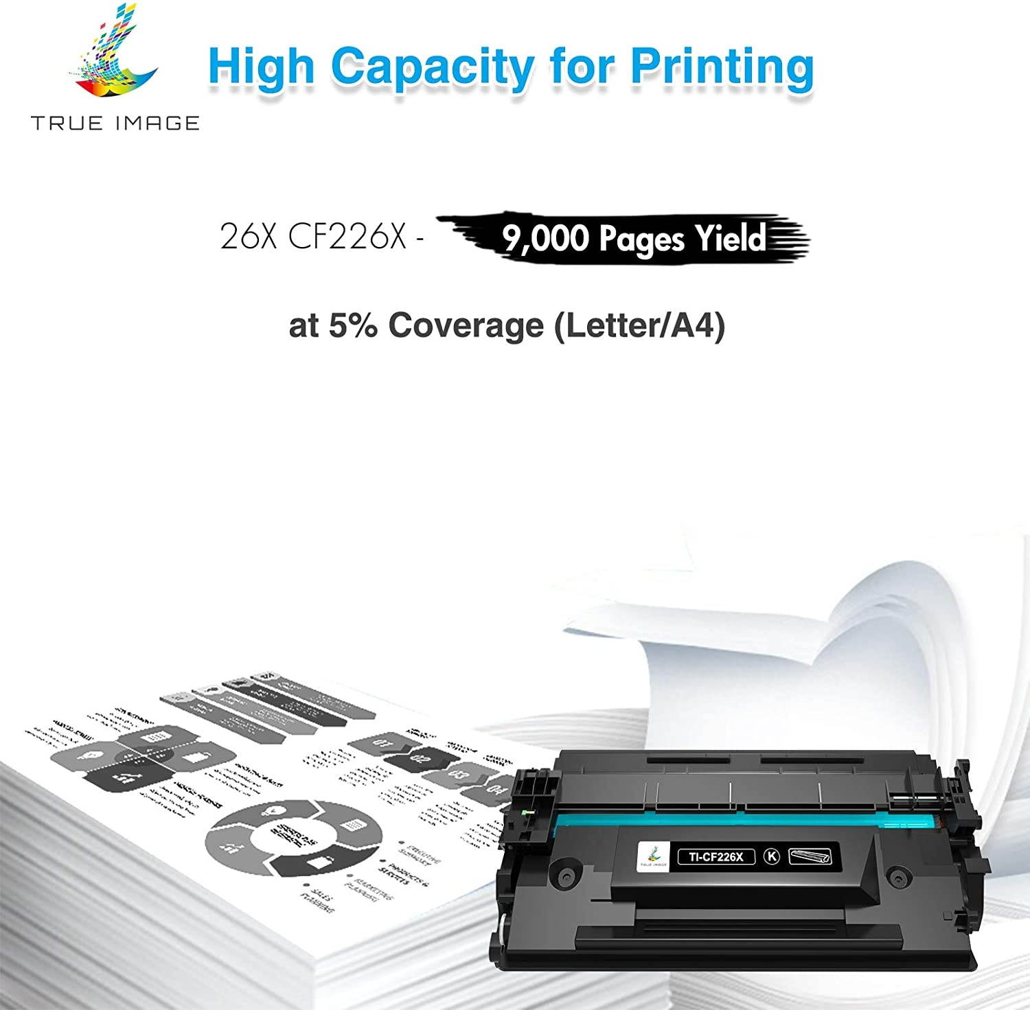 TRUE IMAGE Compatible Toner Cartridge Replacement for HP 26X CF226X 26A CF226A M426fdw Laserjet Pro M402n M402dn MFP M426fdn M426dw M426 M402 M402d M402dw Printer Ink High Yield (Black, 4-Pack)