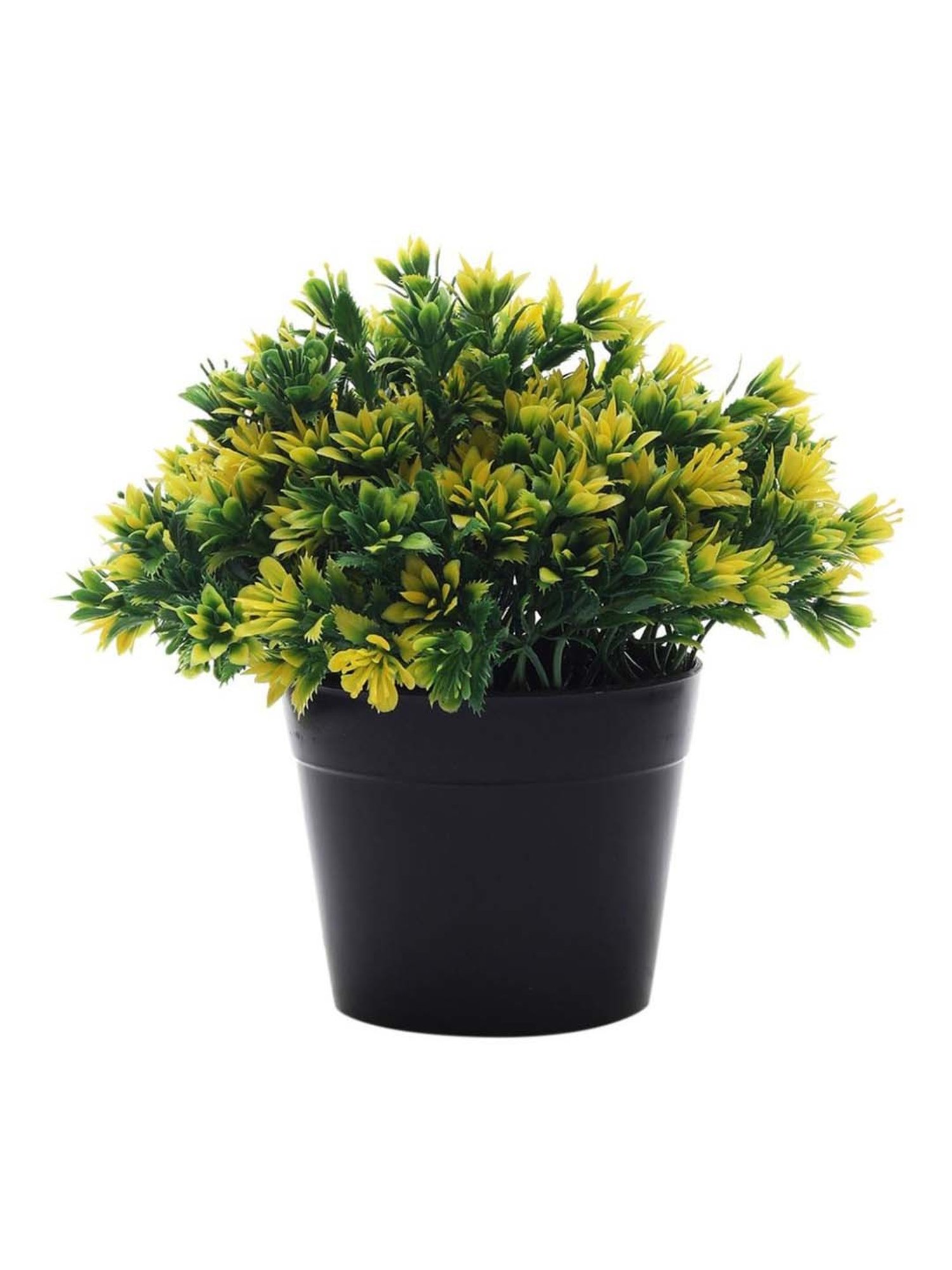 Foliyaj Yellow Plastic Artificial Plant With Cluster Shaped Leaves