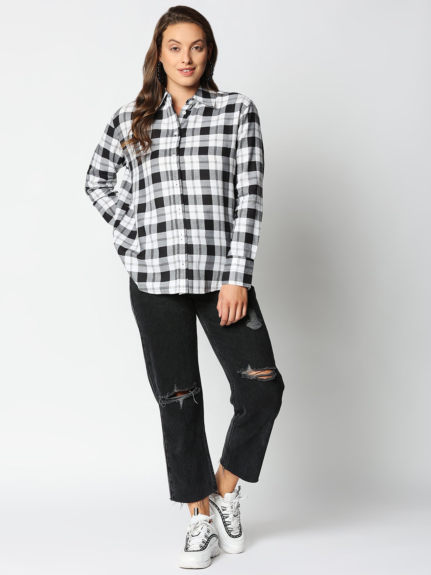 Remanika Black & White Pure Cotton Chequered Shirt