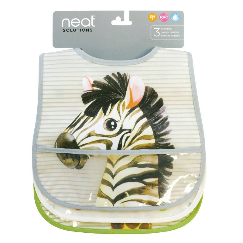 Neat Solutions Terry Toddler Bib Set Peva/Knit - Safari - 3pk