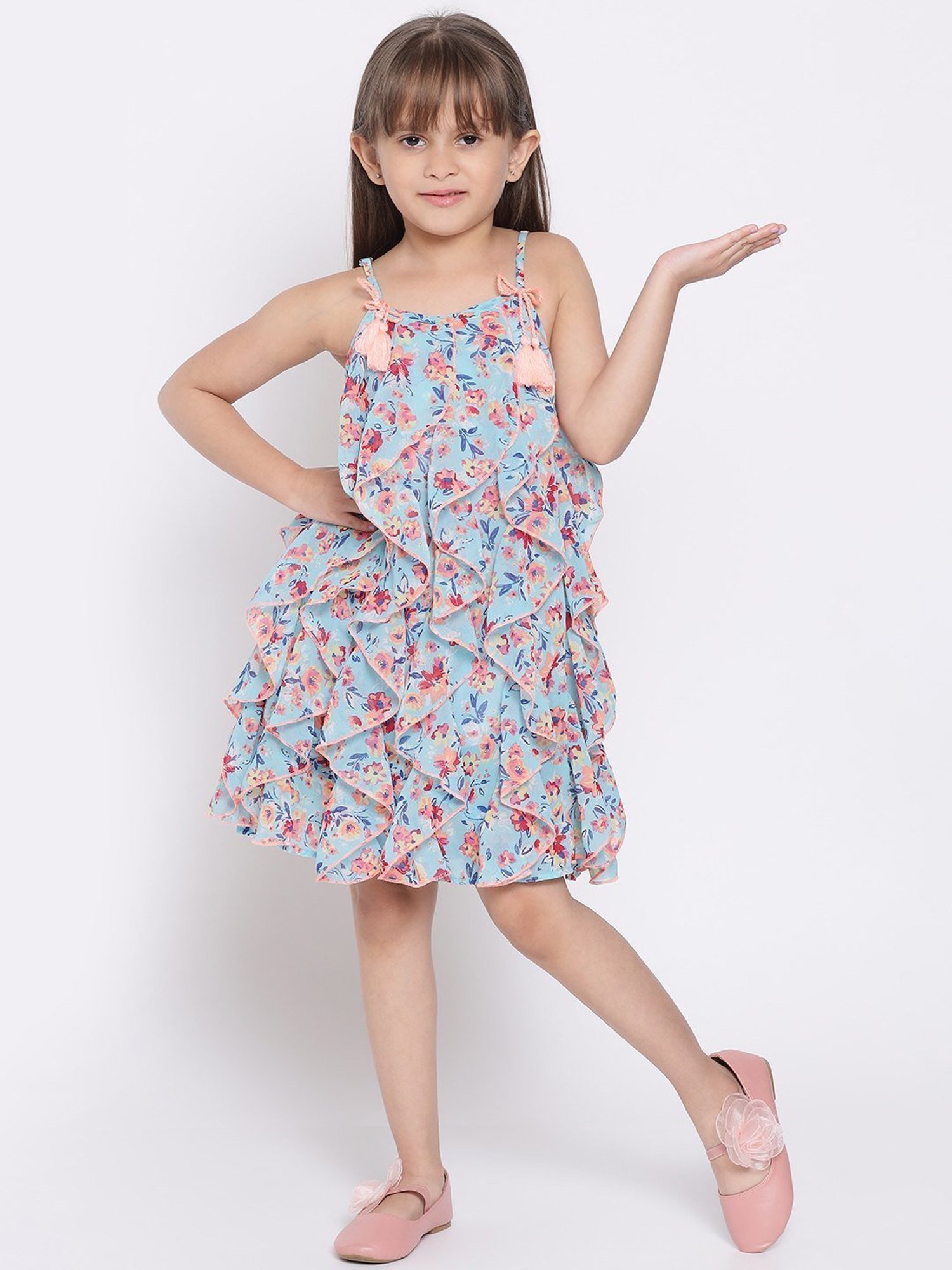 Nauti Nati Kids Blue & Pink Printed Dress