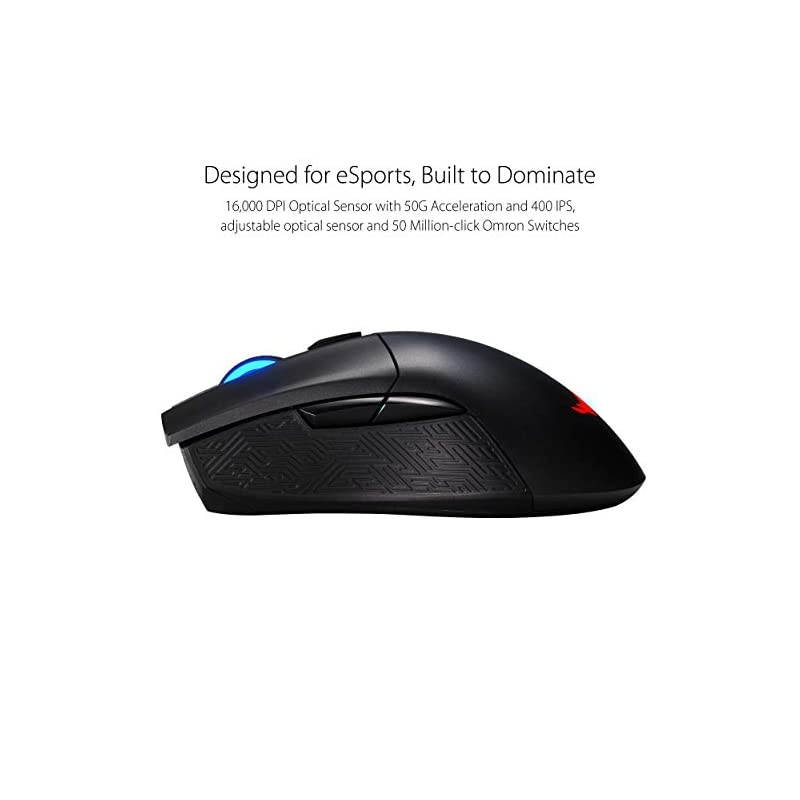 Wireless Optical Gaming Mouse for PC ROG Gladius II | RightHand Grip | 12000 DPI Optical Sensor 400 IPS Omron Switches | 6 Programmable Buttons | Aura Sync RGB Lighting ROG Armoury II
