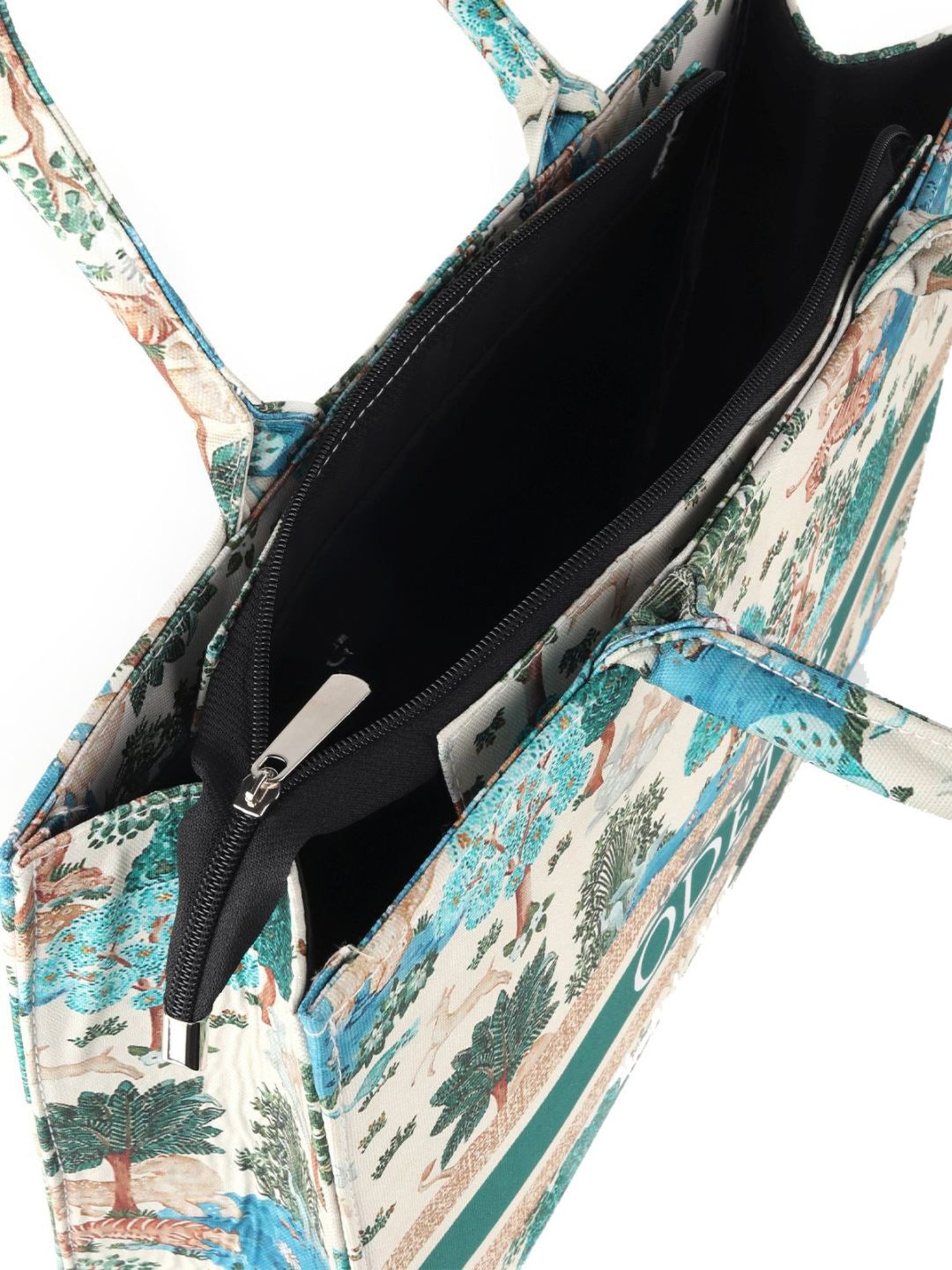 Odette Green Fabric Printed Tote Handbag