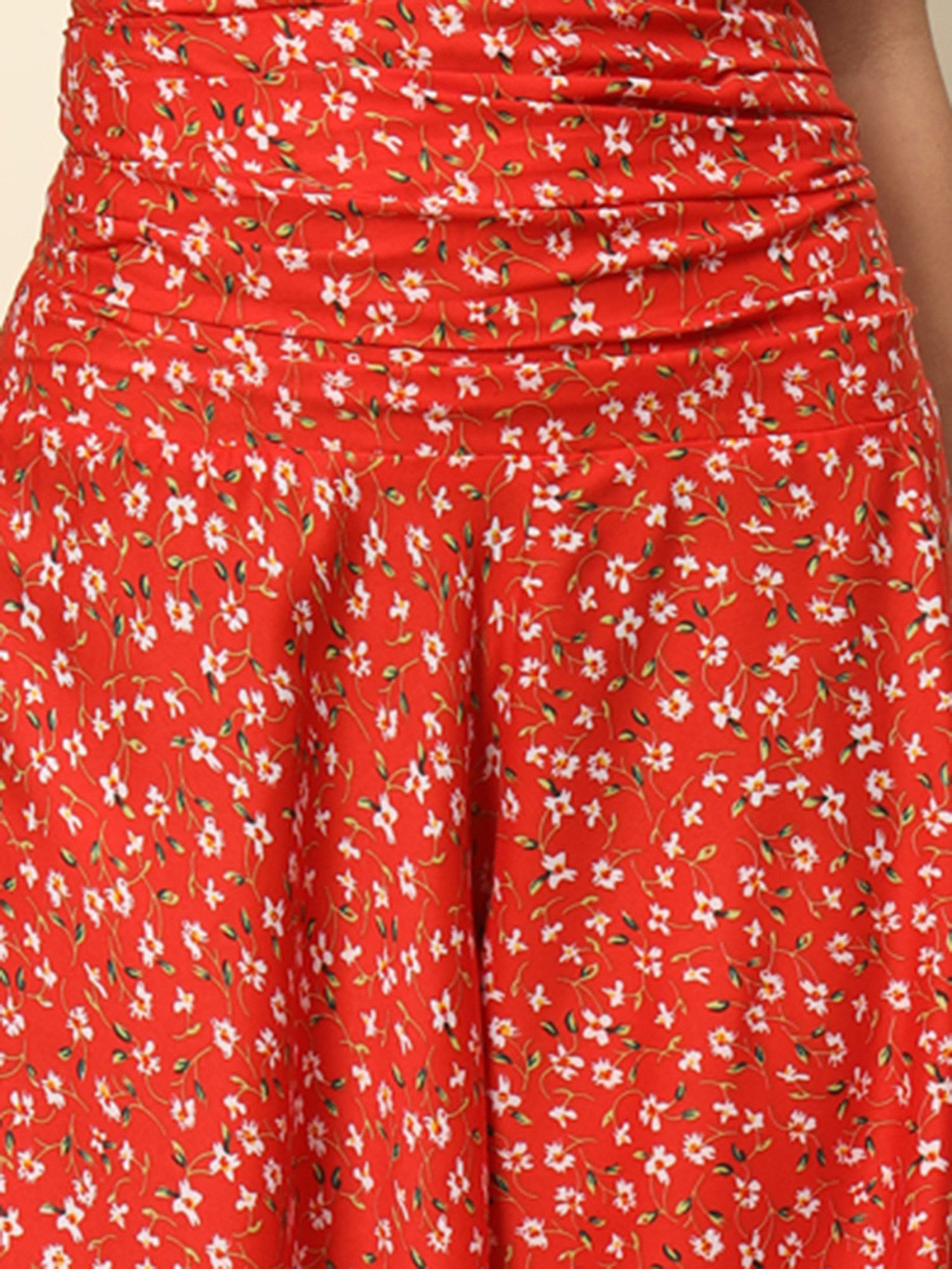 Trend Arrest Orange & White Floral Print High Rise Palazzos