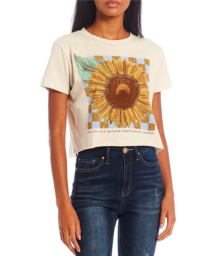Originality Checkered Sunflower Short Sleeve Graphic Tee
