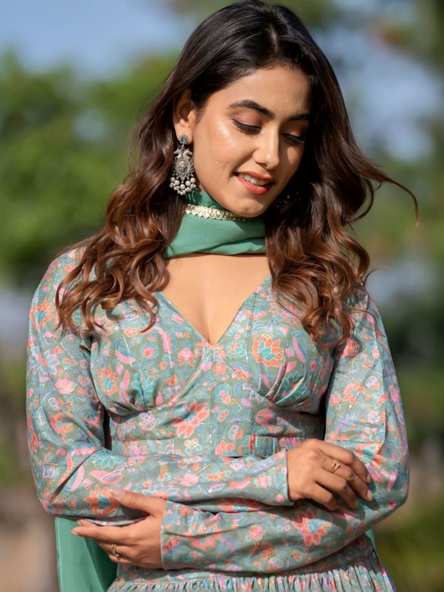 HOUSE OF JAMOTI Green Printed Lehenga Choli Set With Dupatta