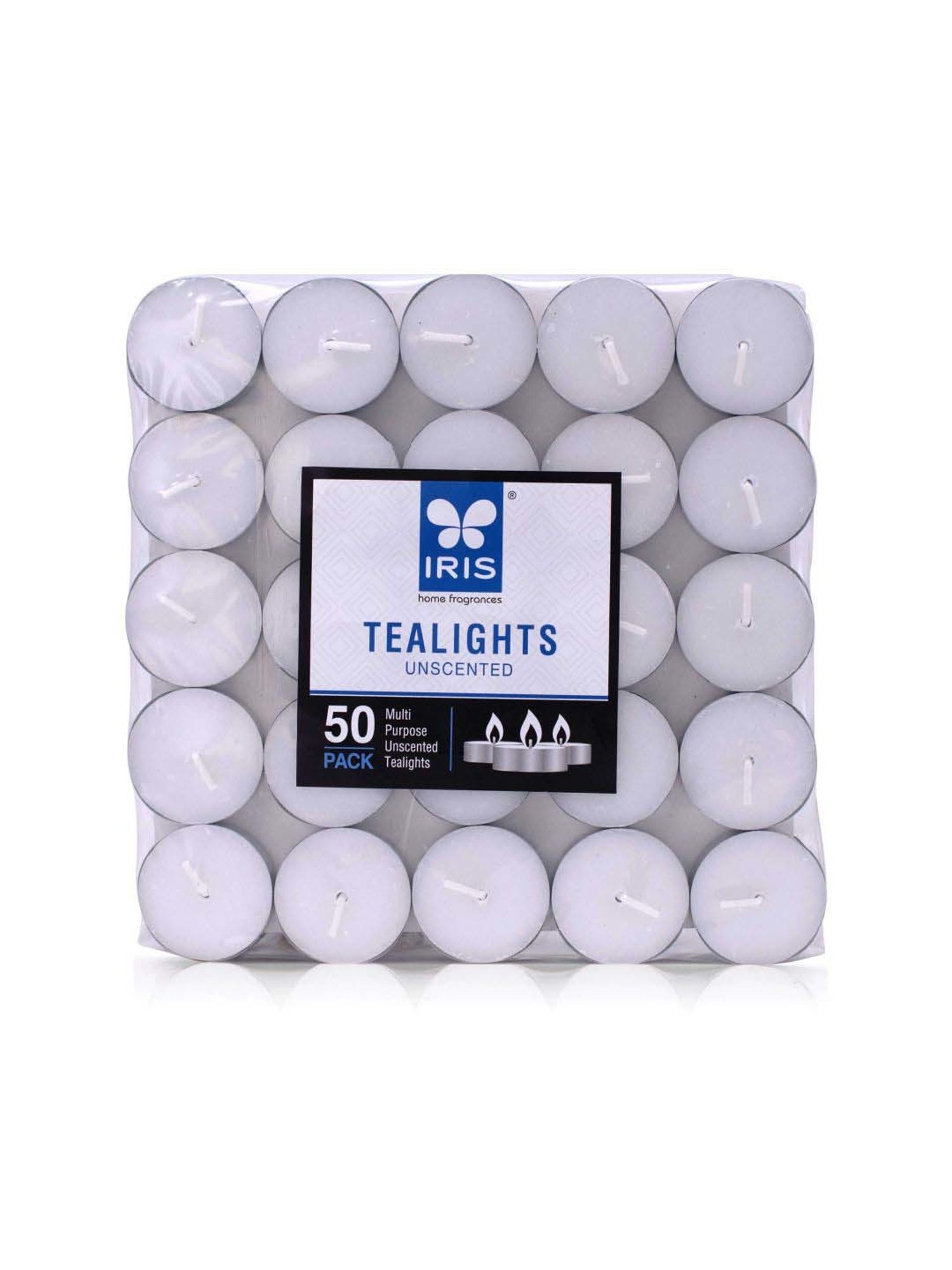 IRIS White Unscented Tea Lights - Set of 50