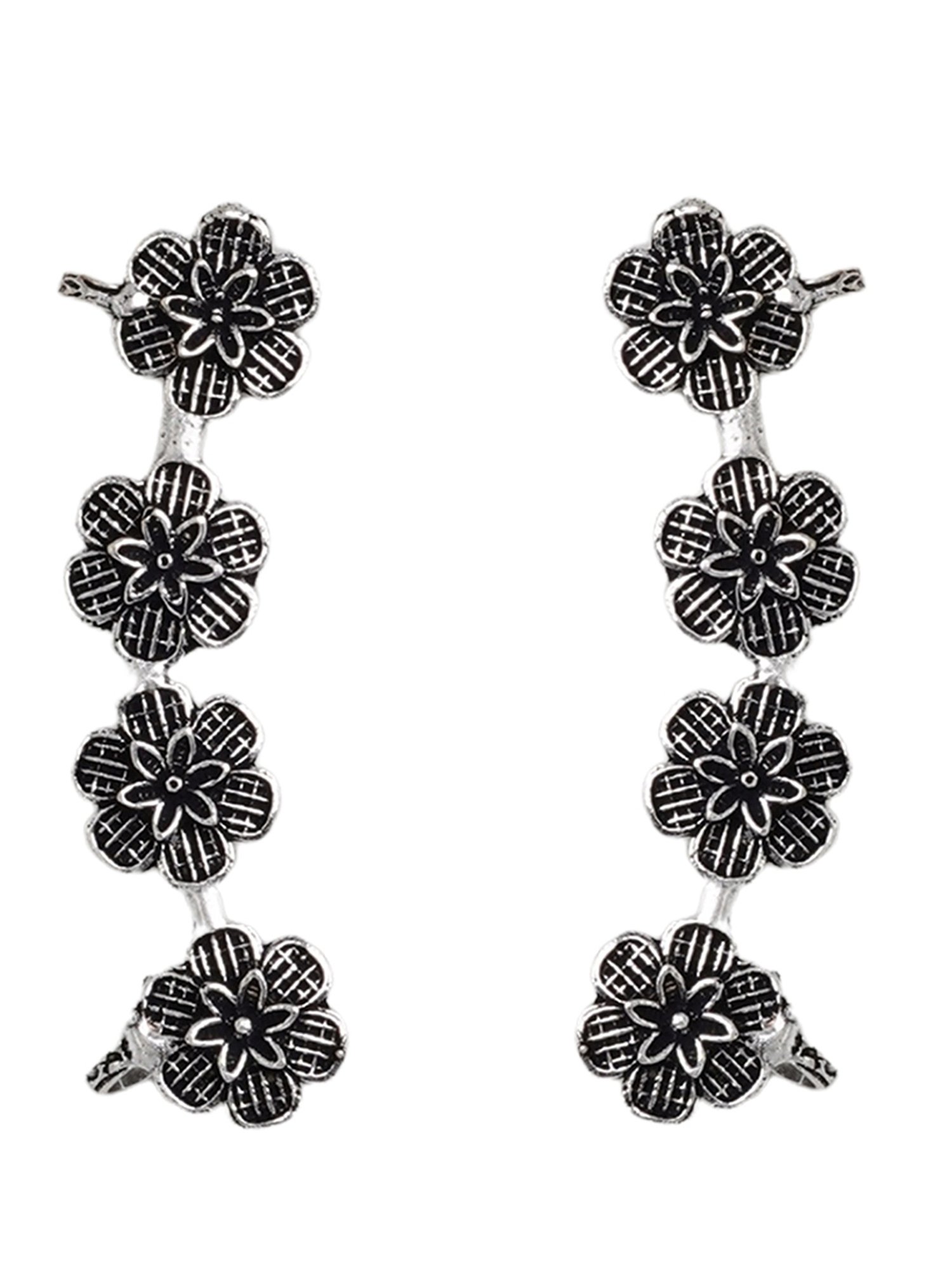 Teejh Ethnic Dipanshu Silver Oxidized Floral Ear Cuff Earrings
