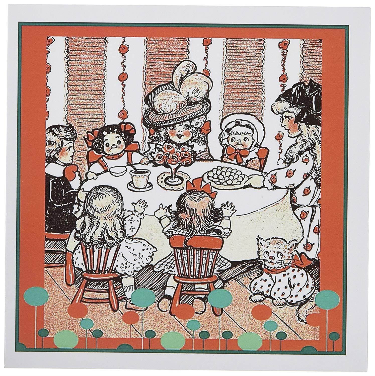 3dRose Tea Party With Dolls - Greeting Cards, 6 x 6 inches, set of 12 (gc_11153_2)