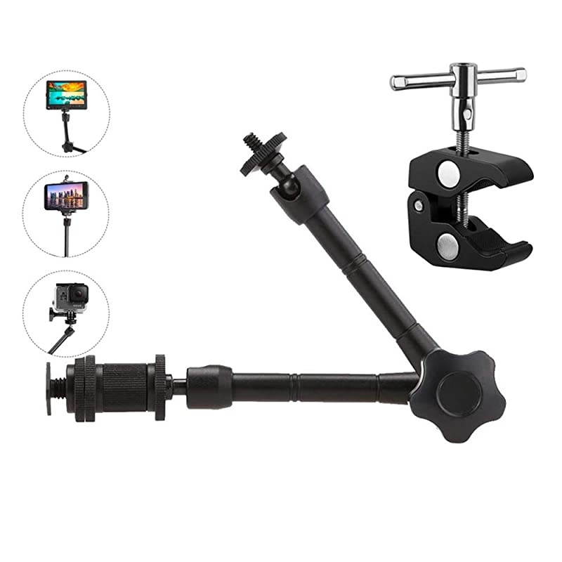 11inch Adjustable Articulating Frction Magic Arm with Large Super Clamp Mount Compatible with DSLR Camera Rig, LCD Monitor, LED Lights, Flash Lights, Microphones, DJI Osmo,Smart Phone