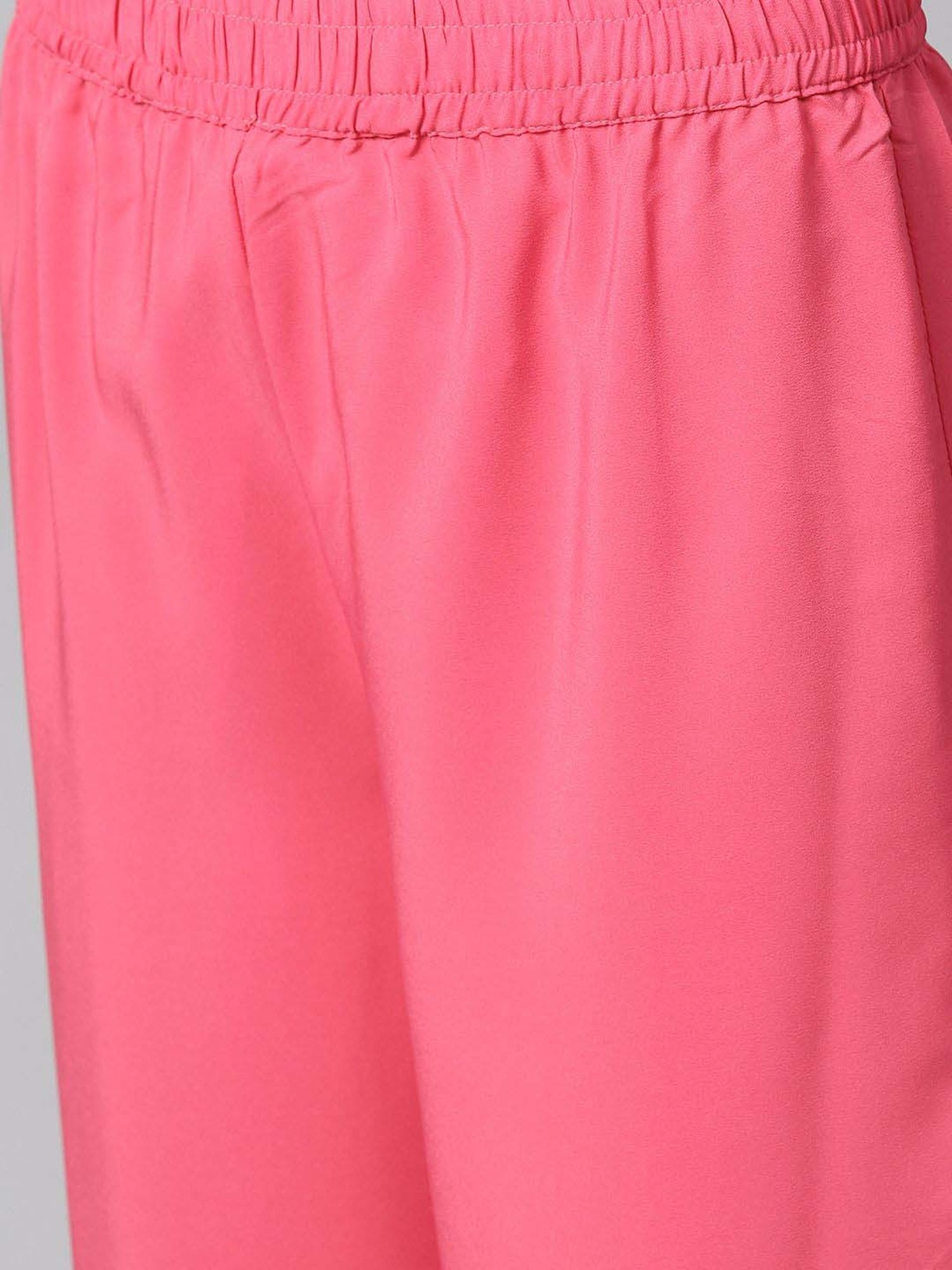 Juniper Coral Ethnic Motif Printed Georgette Anarkali Kurta & Palazzo Set With Buttons