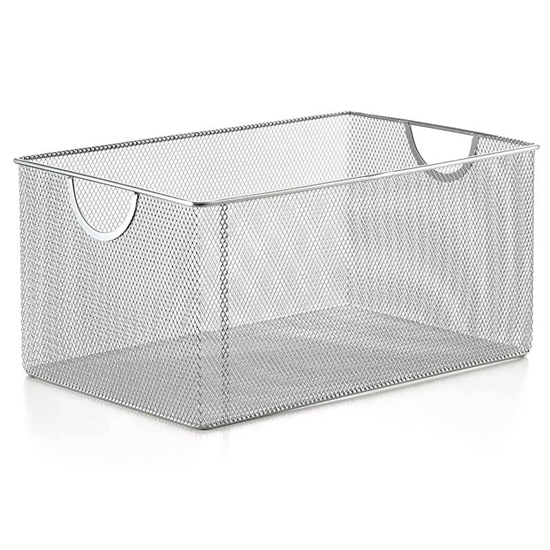 Silver Mesh Open Bin Storage Basket Organizer for Fruits Vegetables Pantry Items Toys Etc