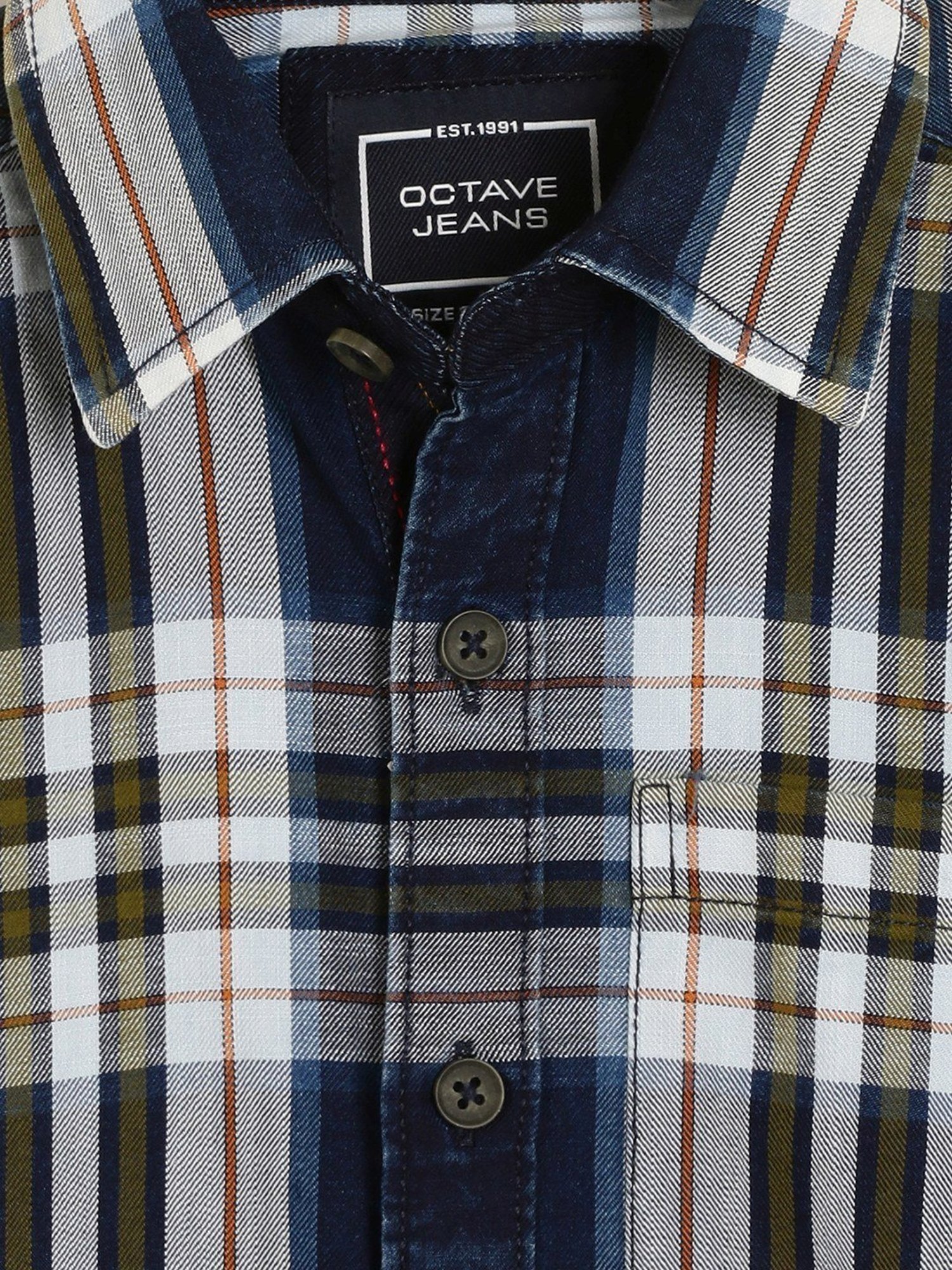 Octave Kids Olive Green & Blue Cotton Chequered Full Sleeves Shirt