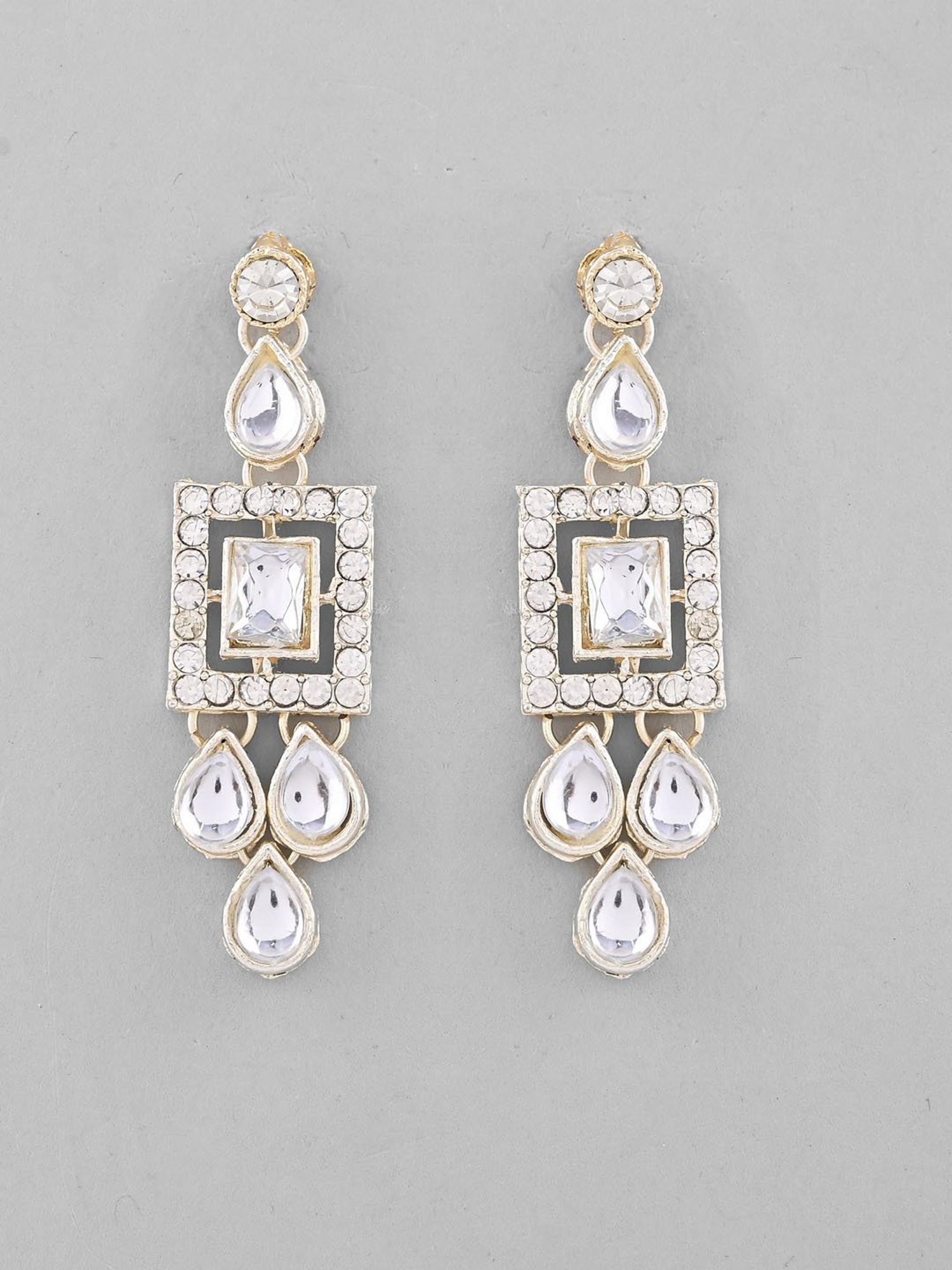 VOJ Silver Plated Stone Studded Designer Necklace with Earrings and Mangtikka for Women