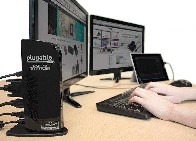 Plugable USB 3.0 Universal Laptop Docking Station Dual Monitor for Windows and Mac (Dual Video: HDMI and DVI/VGA/HDMI, Gigabit Ethernet, Audio, 6 USB Ports)