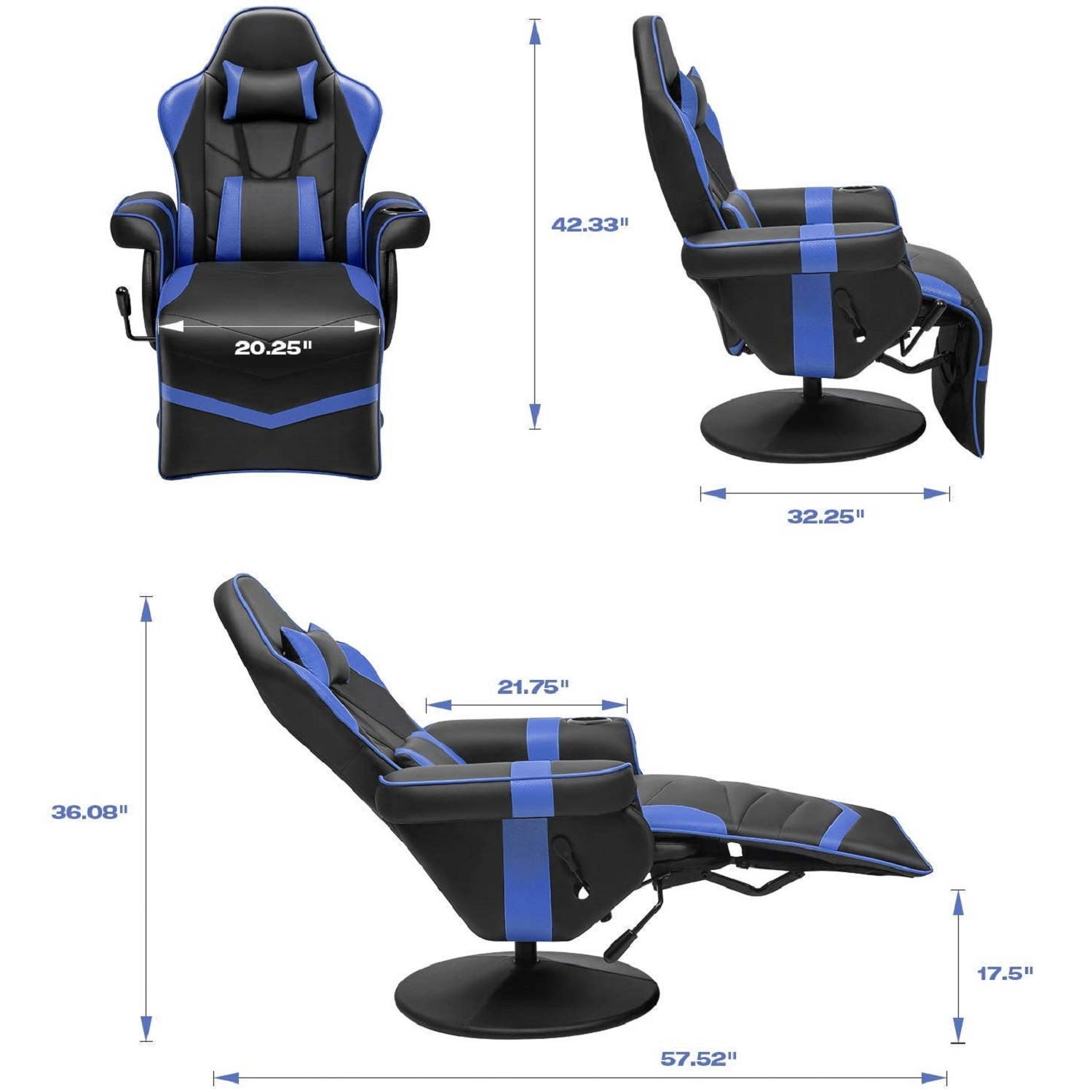 Homall Computer Racing Style PU Leather Ergonomic Adjusted Reclining Video Gaming Single Sofa Chair with Footrest Headrest and Lumbar Support (White)