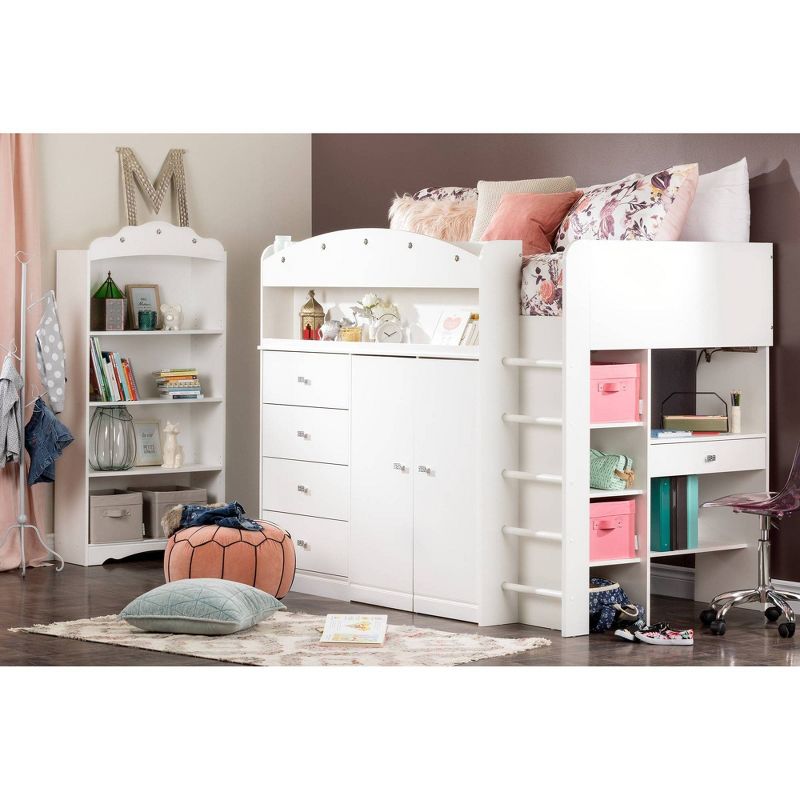 Twin Tiara Loft Bed with Desk   Pure White  - South Shore