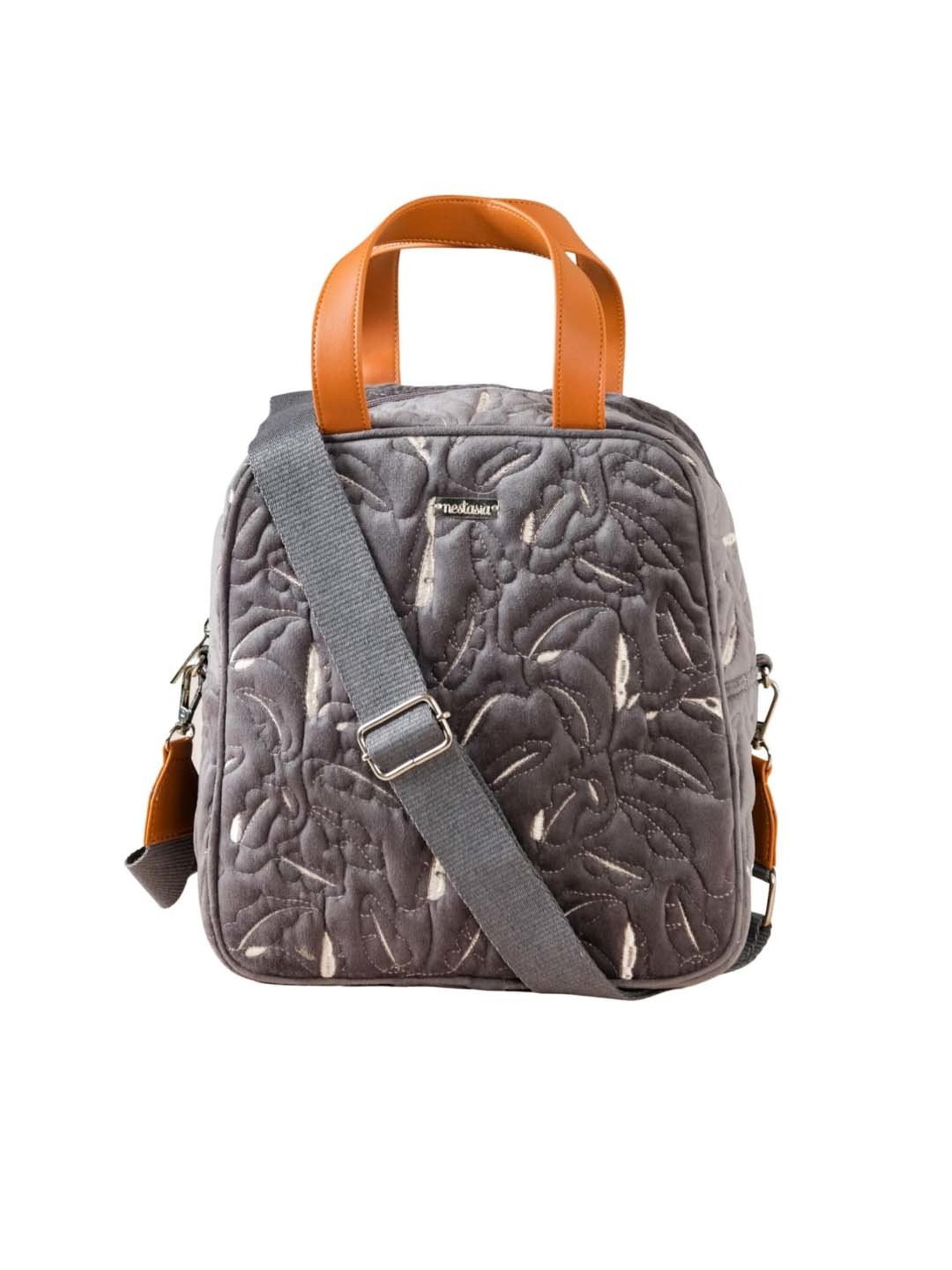 Nestasia High-Quality Insulated Velvet Grey Lunch Bag With Adjustable Shoulder Strap & Handles
