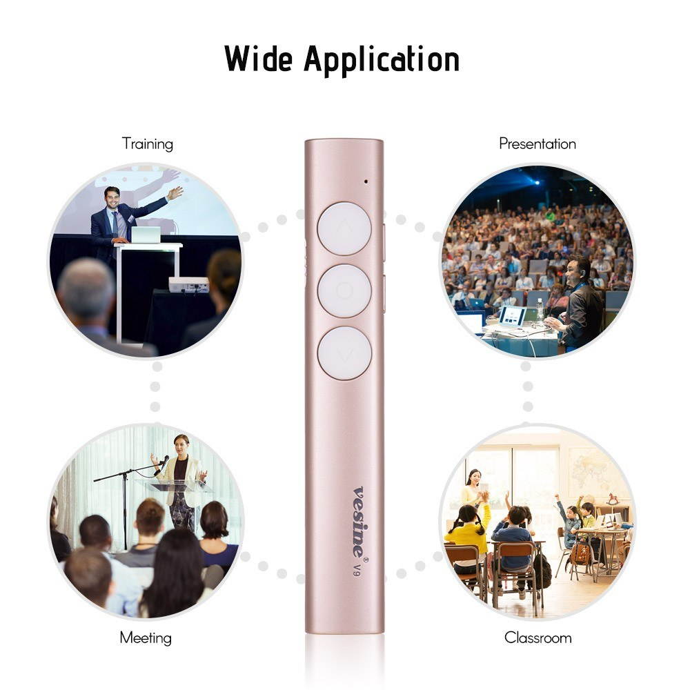 Vesine 2.4GHz RF Wireless Presenter with USB Receiver Red Light Professional PowerPoint PPT Clicker Presentation Remote Control Pointer Pen Support Hyperlink Volume Control Rechargeable for School & O