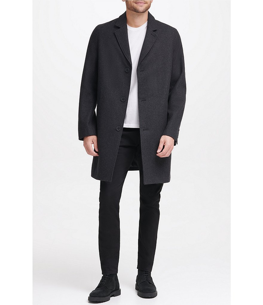 Cole Haan Melton Stand-Collar Button Front Wool-Blend Coat