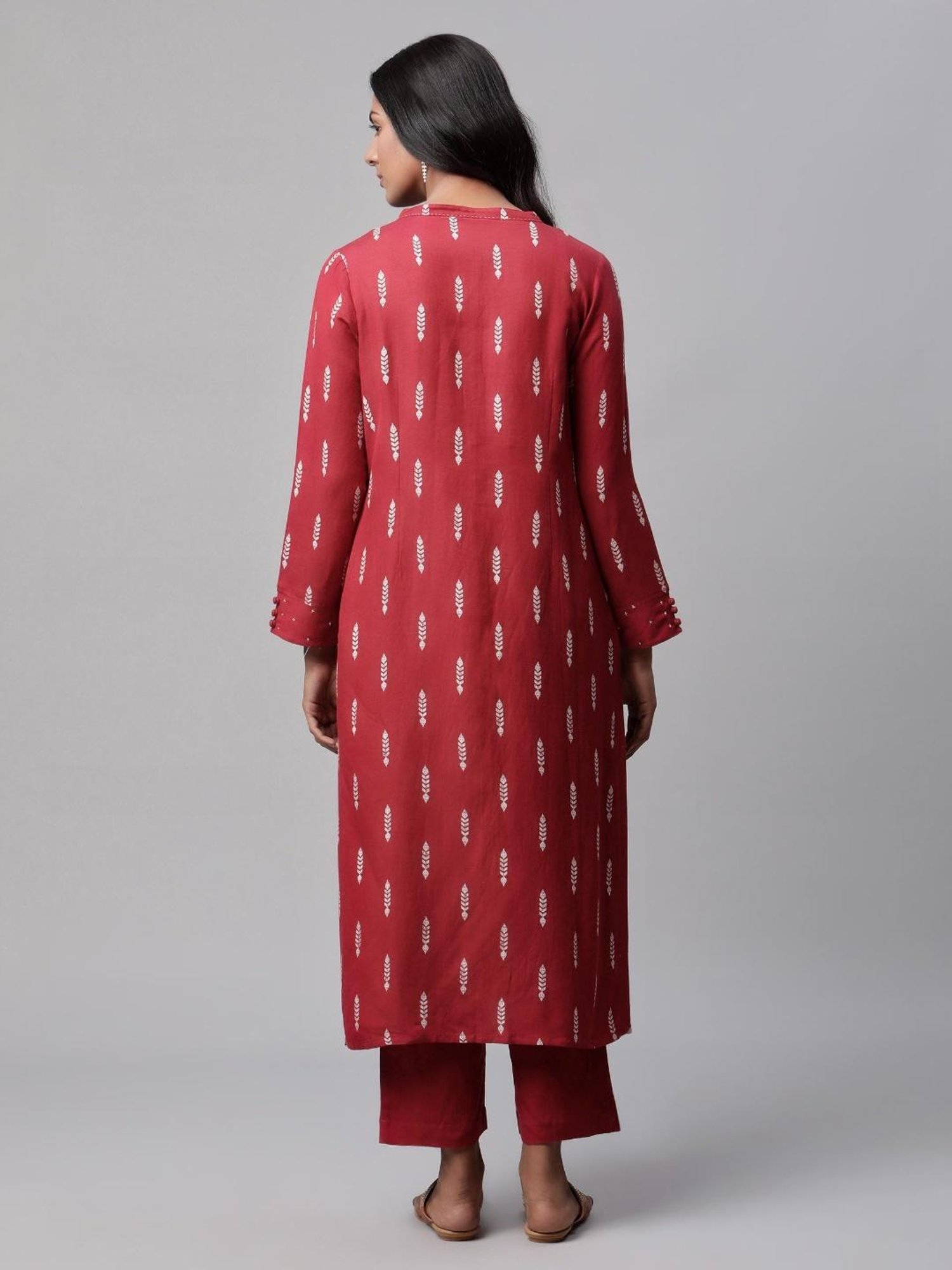 Linen Club Women Maroon Printed Kurta