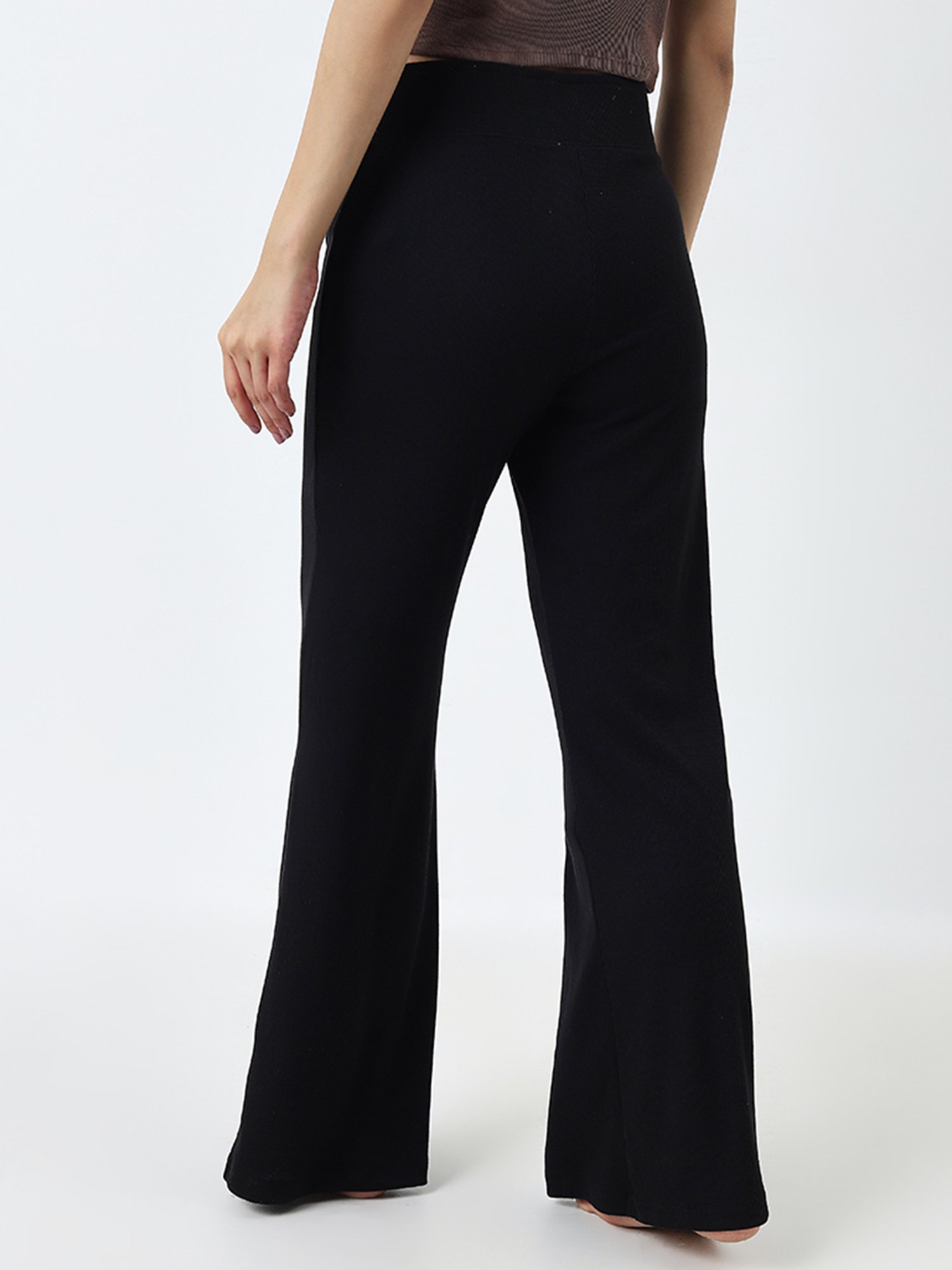 Superstar by Westside Black Ribbed Criss-Cross Waist High-Rise Pants