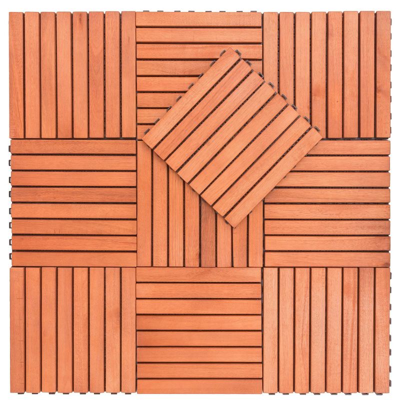 Vifah 8 Slat Eucalyptus Interlocking Deck Tile - Brown (Set of 10)