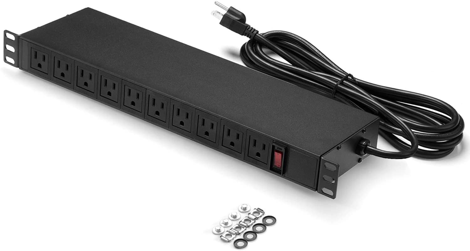 BESTTEN Commercial 1U PDU, 20-Outlet Metal Power Strip, 10ft Long Extension Cord, 19-inch Server Rack Mount Power Distribution Unit, UL Listed