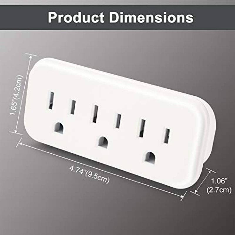 [5 Pack] BESTTEN 3 Outlet Wall Adapter, 15A/125V/1875W, Mini Grounded Plug Splitter, ETL Listed, White