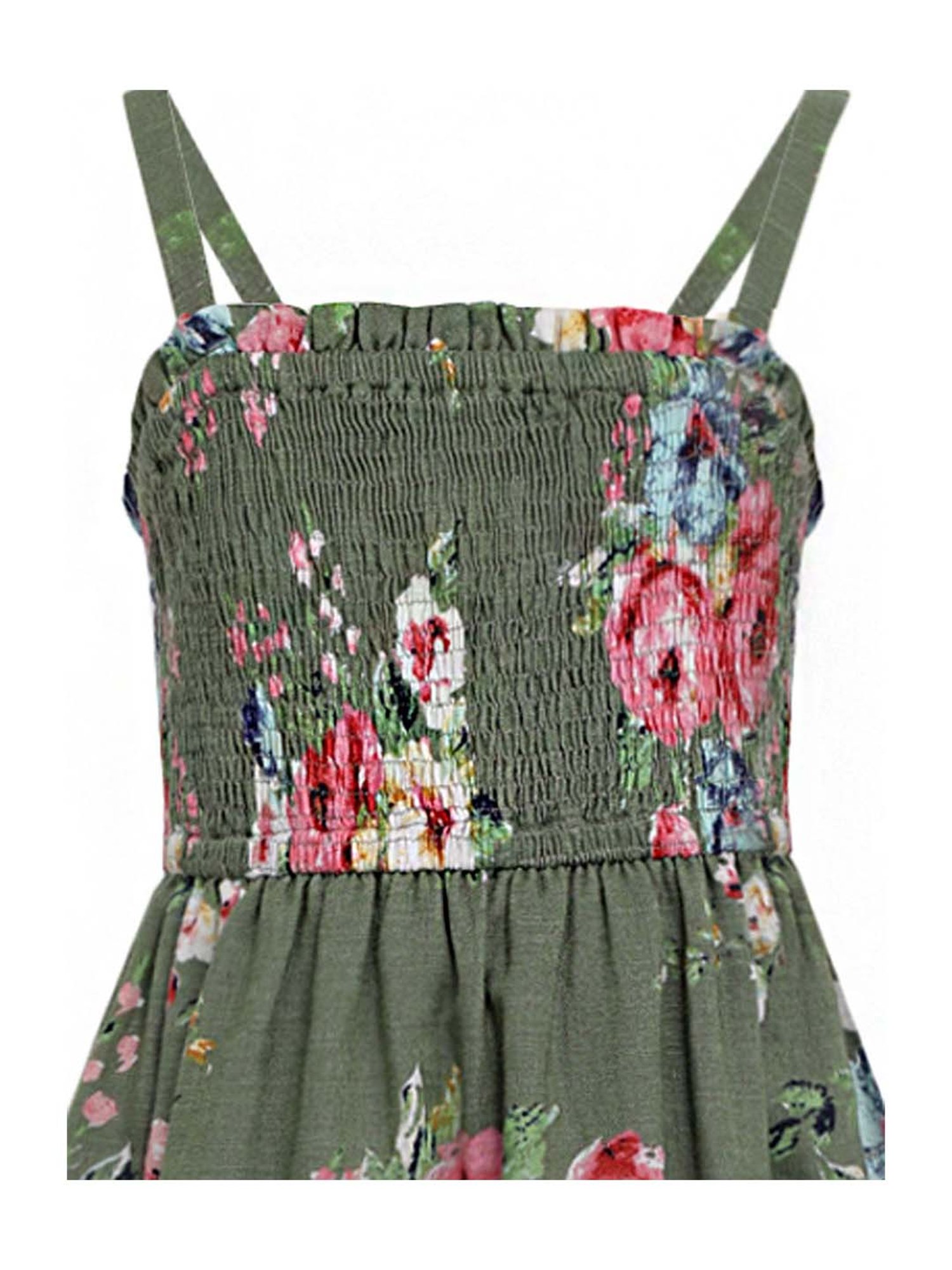 A Little Fable Kids Dark Green Cotton Floral Print Dress