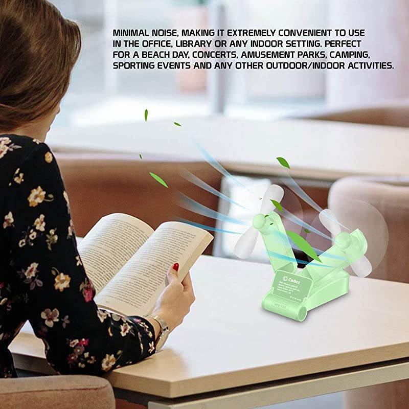 Portable Mini Air Cooling Fan 500Mah USB Charged Durable Light Weight Double Fan Heads Ideal for at Home Office Travel Hiking Running Sports and Other Outdoor Summer Activities Green