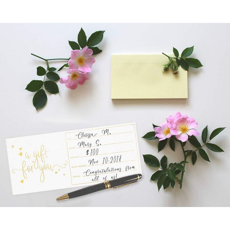Sustainable Greetings 50-Pack Gold Foil Blank Gift Giving Certificate Cards Vouchers, 250GSM Cardstock, 4 x 9 in