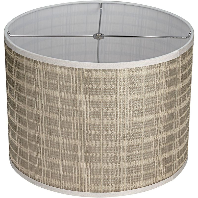 Springcrest Gray Weave Medium Drum Lamp Shade 15" Top x 15" Bottom x 11" High (Spider) Replacement with Harp and Finial