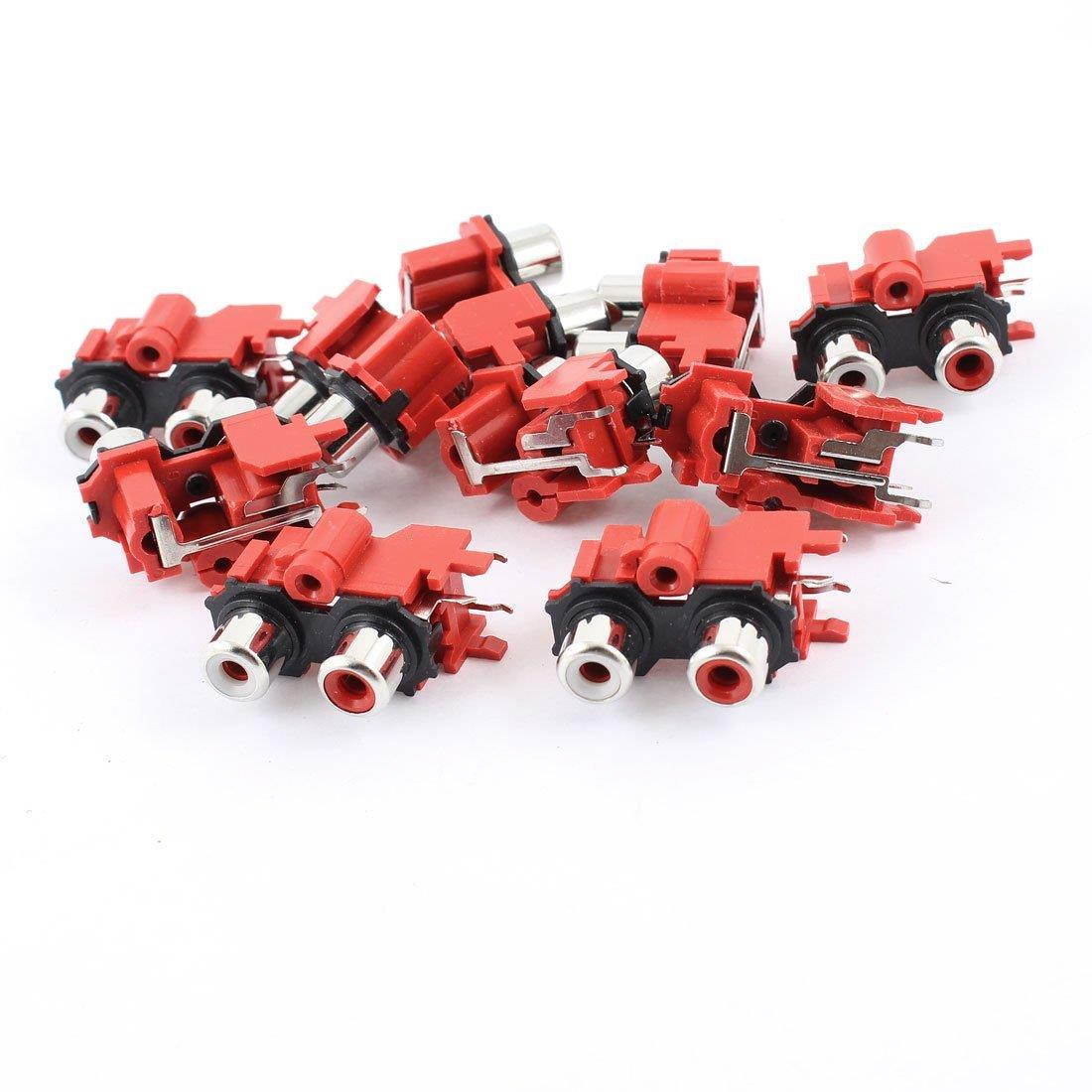 uxcell 10 Pcs Audio Video AC Concentric RCA Socket 2 Female Jack Connector Black Red
