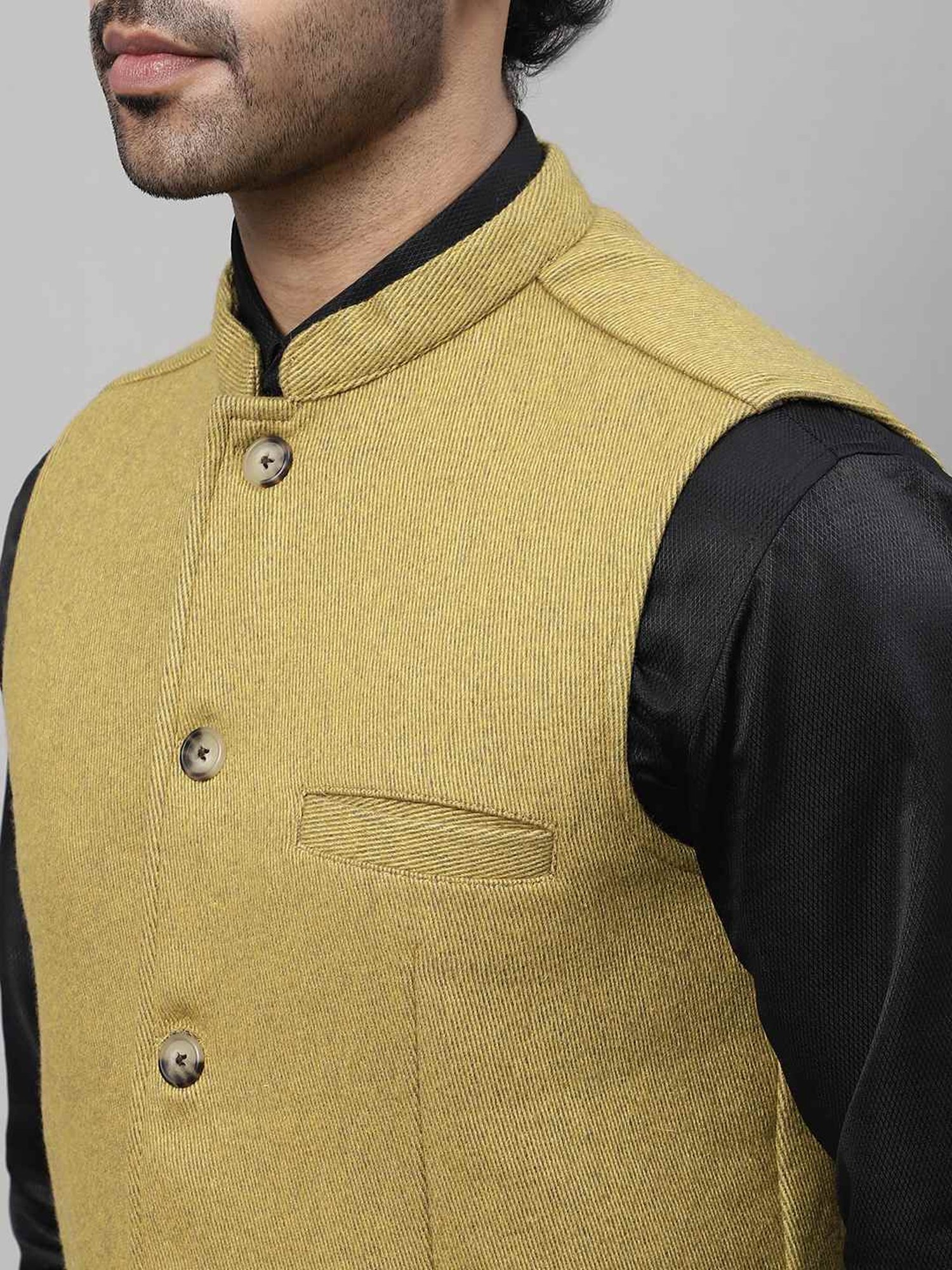 Even Mustard Regular Fit Nehru Jacket