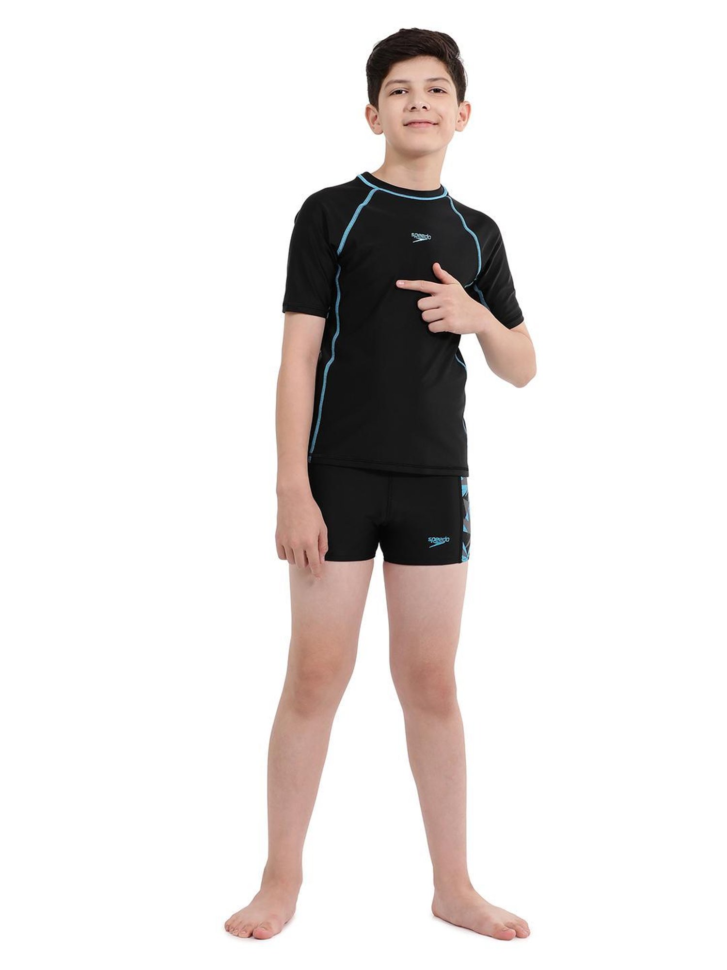 Speedo Kids Black Solid Swim T-Shirt