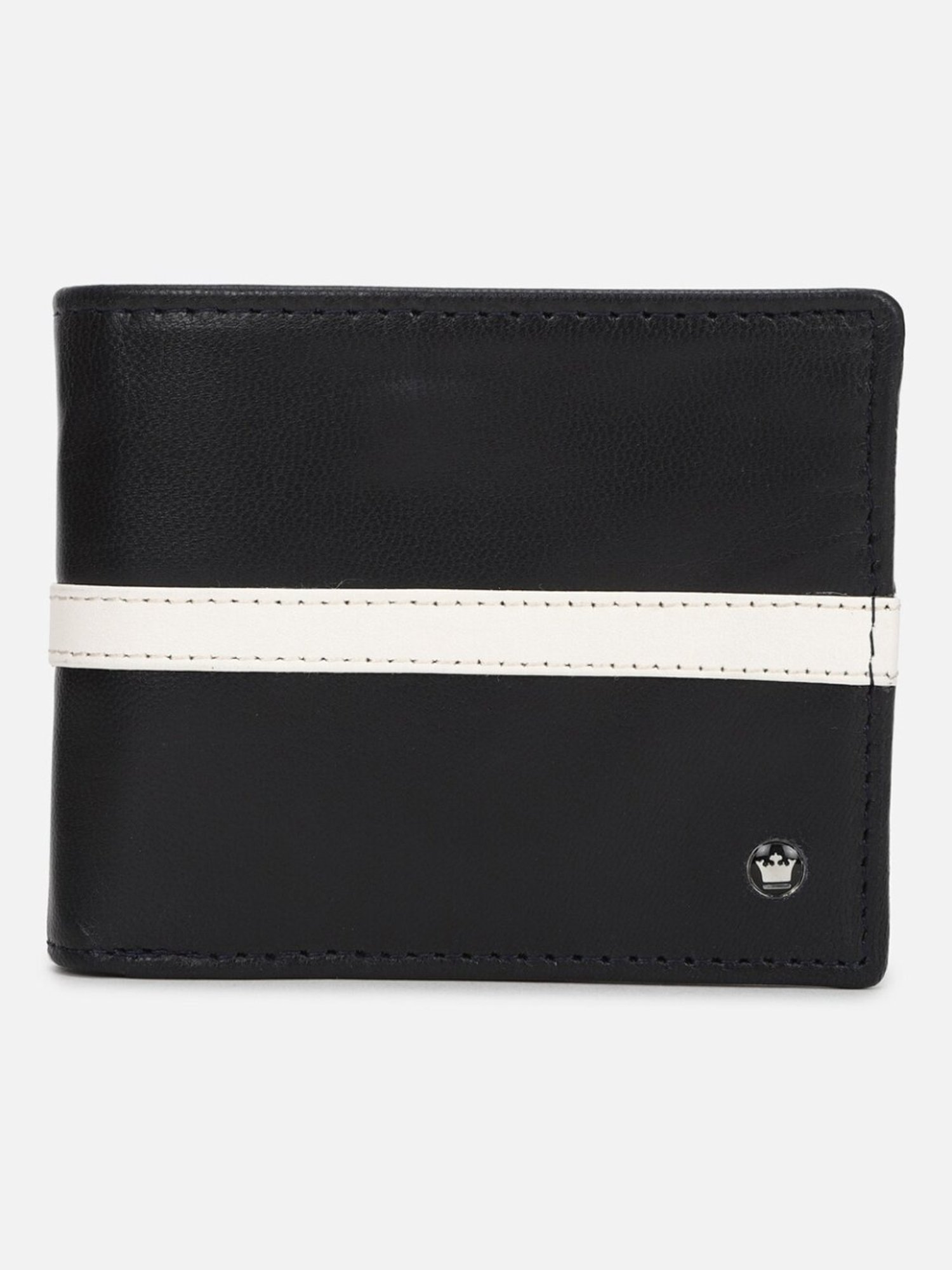 Louis Philippe Black Leather Paneled Bi-Fold Wallet