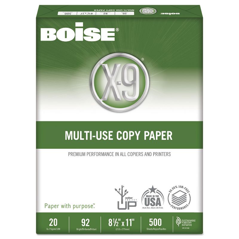 Boise X-9 Multi-Use Copy Paper 92 Bright 20lb 8-1/2 x 11 White 2500 Sheets/Carton OX9001JR