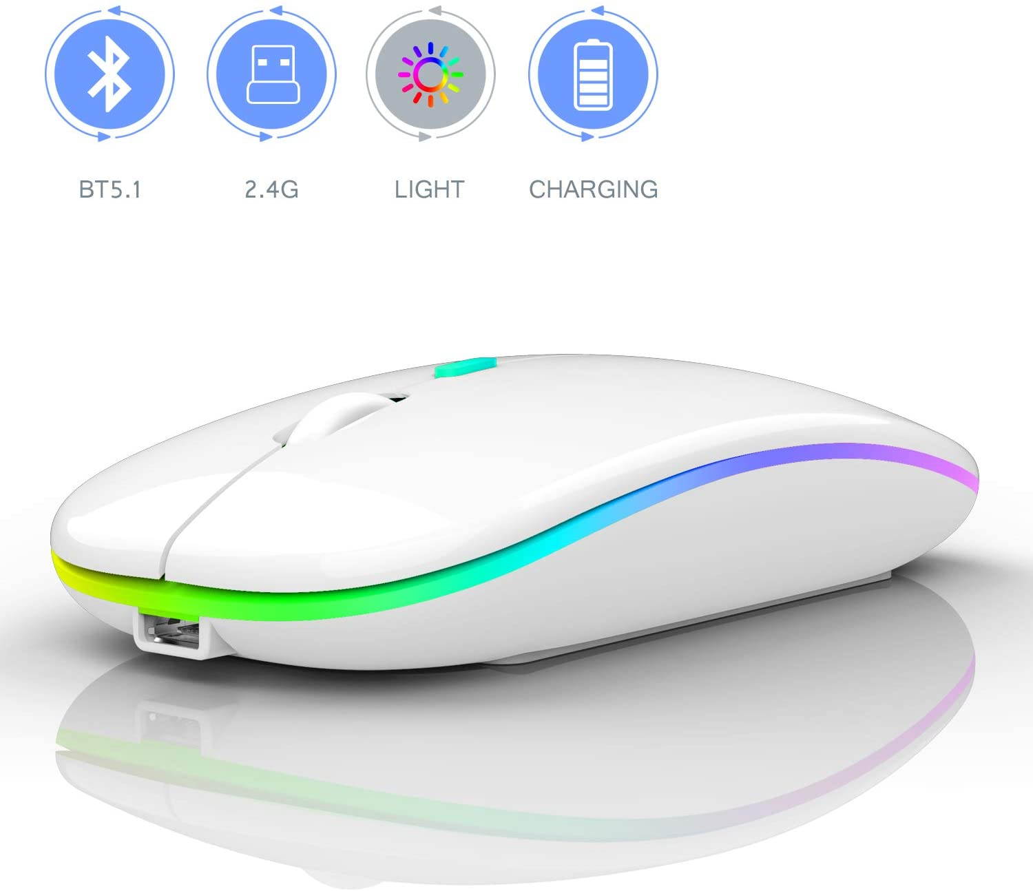 LED Bluetooth wireless mouse, MacBook Pro Bluetooth mouse, MacBook Air Bluetooth mouse, rechargeable wireless mouse, suitable for MacBook, laptop, Mac, ipad, iPad Pro (black)